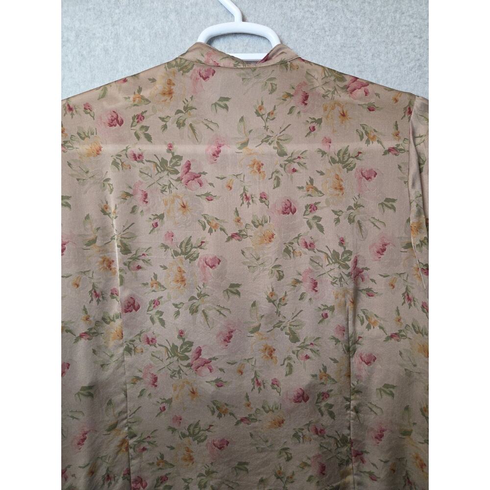 Lauren Ralph Lauren 100% Silk Brown Floral LS Ruffle Jabot Blouse Women Plus 18W - Picture 7 of 11